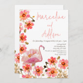 Flamingle Floral Wedding Einladung (Vorne/Hinten)