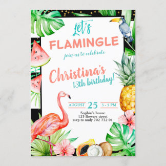 Flamingle Girl Birthday Party Pink Flamingo Einladung