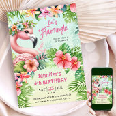 Flamingle Girls lass Pink Flamingo 4. Geburtstag Einladung