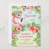 Flamingle Girls lass Pink Flamingo 5. Geburtstag Einladung (Vorderseite)