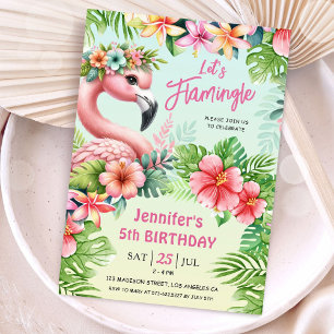 Flamingle Girls lass Pink Flamingo 5. Geburtstag Einladung