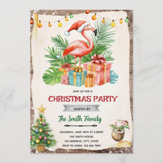 Flamingle Jingle Christmas in July Invitation Einladung (Vorderseite)
