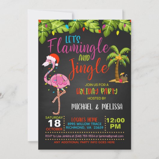 Flamingle & Jingle Feiertag Einladung - BL (Vorderseite)