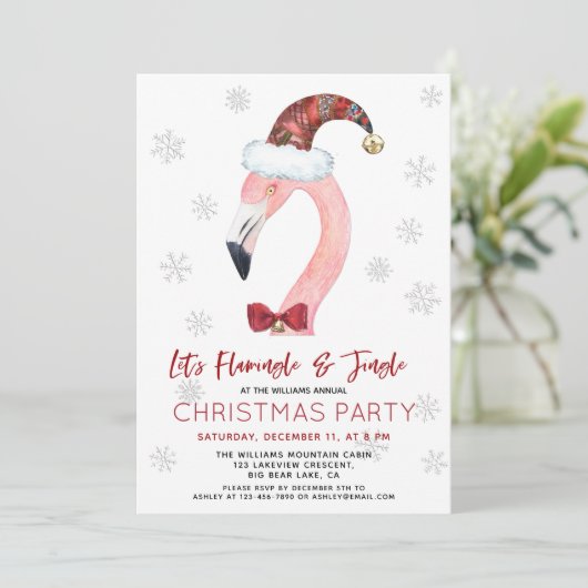 Flamingle & Jingle Santa Flamingo Christmas Party Einladung (Stehend Vorderseite)