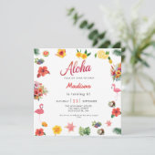 Flamingle Luau Floral Tropical Summer Birthday Inv Einladung (Stehend Vorderseite)