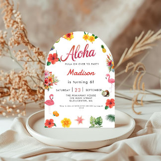 Flamingle Luau Floral Tropical Summer Birthday Inv Einladung