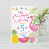 Flamingle Party Geburtstag Einladung Flamingo Pool (Stehend Vorderseite)