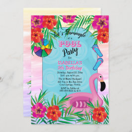 Flamingle Pink Floral 5. Geburtstag Pool Party Einladung