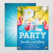 Flamingle Pool Party Geburtstag Einladung (Vorne/Hinten)
