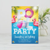 Flamingle Pool Party Geburtstag Einladung (Stehend Vorderseite)