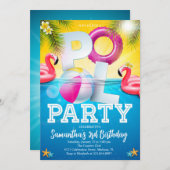 Flamingle Pool Party Geburtstag Einladung (Vorne/Hinten)