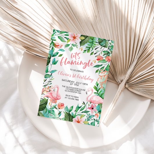 Flamingle Tropical ersten Geburtstag Flamingo Invi Einladung
