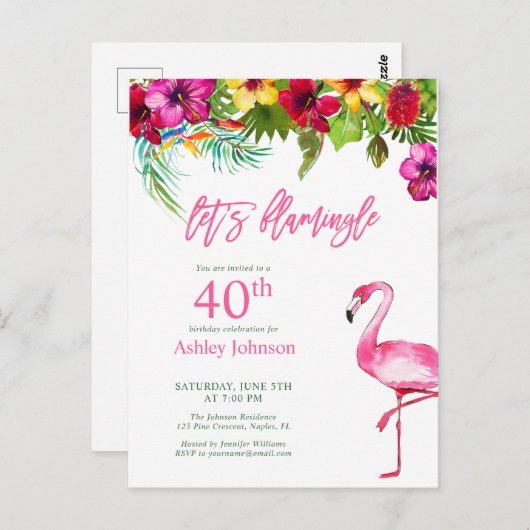 Flamingo 40. Geburtstag Postkarte (Vorne/Hinten)