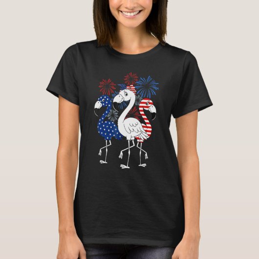 Flamingo 4th Of July American Flag Independence Fi T-Shirt (Vorderseite)