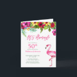 Flamingo 50. Geburtstag Einladung<br><div class="desc">Set den Ton für eine lustige, sommerliche 50. Geburtstagsfeier mit dieser niedlichen tropischen "Let's Flamingle" gefaltet Party Einladung! Mit einem hellen, tropischen, floralen Tropfen von bunten Hibiskus, Flaschenbürste, hellen Vogel des Paradieses und Palmen Blätter, gefolgt von "Let's Flamingle" in Flamingo rosa. Ihre persönliche Nachricht erscheint im Inneren, und die Karte...</div>
