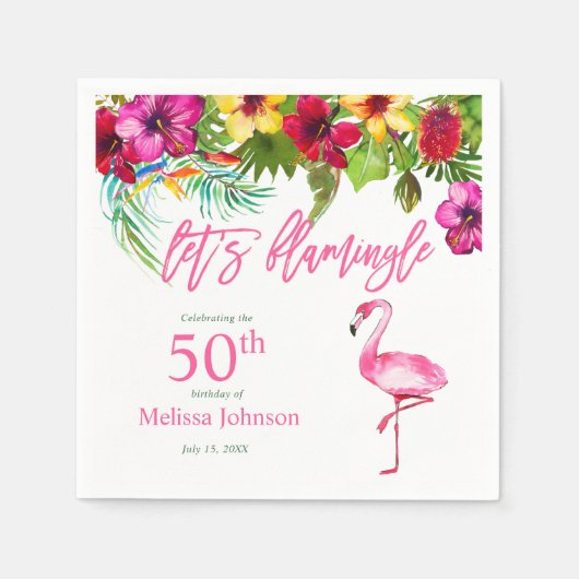 Flamingo 50. Geburtstag Serviette (Vorderseite)