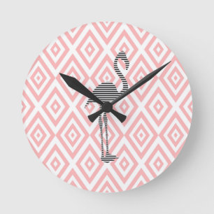 Flamingo - abstraktes geometrisches Muster - Rosa Runde Wanduhr