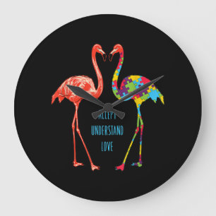 Flamingo   Accept Understand Love Autism Flamingo Große Wanduhr