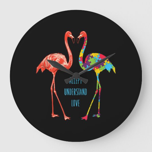 Flamingo | Accept Understand Love Autism Flamingo Große Wanduhr (Vorderseite)