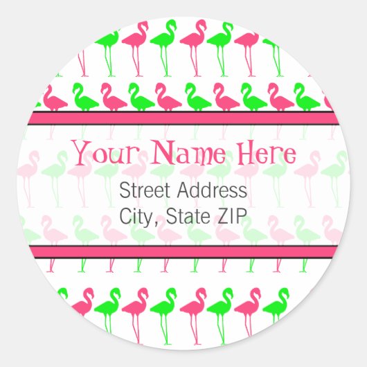 Flamingo Address Label Runder Aufkleber (Vorderseite)