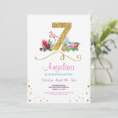 Flamingo Aloha 7. Seven Birthday Party Einladung (Stehend Vorderseite)