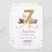 Flamingo Aloha 7. Seven Birthday Party Einladung (Vorne/Hinten)