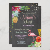 Flamingo Aloha Girls erste Einladung zum Geburtsta (Vorne/Hinten)