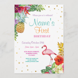 Flamingo Aloha Girls erster Geburtstag Einladung