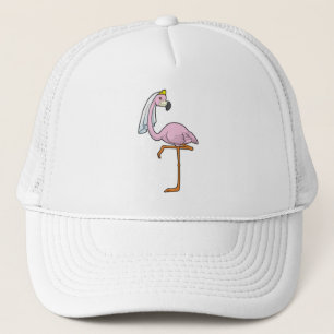 Flamingo als Braut bei Hochzeit mit Schleier Truckerkappe