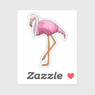 Flamingo als Braut mit Schleier Aufkleber