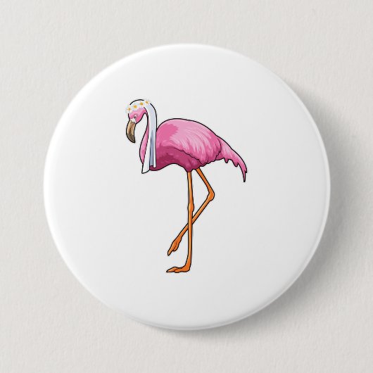 Flamingo als Braut mit Schleier Button (Vorderseite)