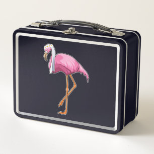 Flamingo als Braut mit Schleier Metall Brotdose