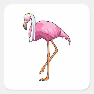 Flamingo als Braut mit Schleier Quadratischer Aufkleber