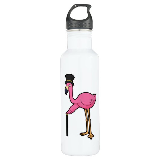 Flamingo als Bräutigam mit Hut und Rohr Edelstahlflasche (Vorderseite)