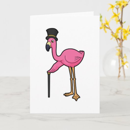 Flamingo als Bräutigam mit Hut und Rohr Karte (Gelbe Blume)