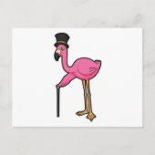 Flamingo als Bräutigam mit Hut und Rohr Postkarte (Vorderseite)