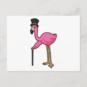 Flamingo als Bräutigam mit Hut und Rohr Postkarte