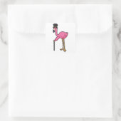Flamingo als Bräutigam mit Hut und Rohr Quadratischer Aufkleber (Tasche)