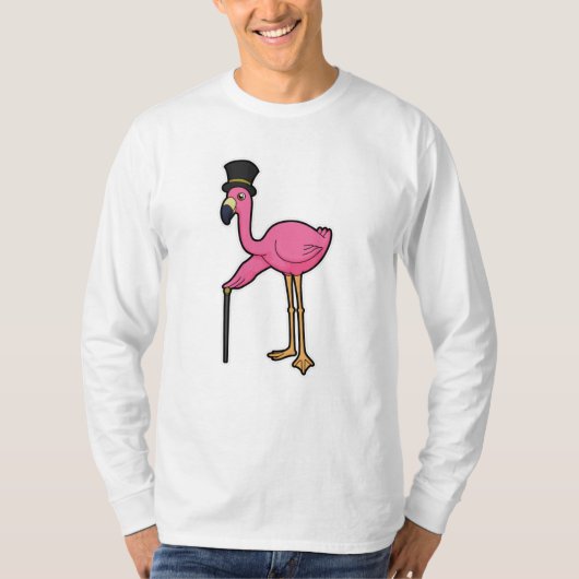 Flamingo als Bräutigam mit Hut und Rohr T-Shirt (Vorderseite)