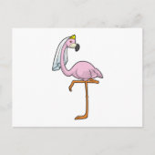Flamingo als Bride bei Hochzeit mit Veil Postkarte (Vorderseite)