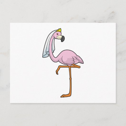 Flamingo als Bride bei Hochzeit mit Veil Postkarte (Vorderseite)
