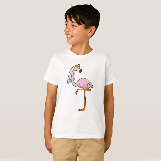Flamingo als Bride bei Hochzeit mit Veil T-Shirt (Vorne ganz)