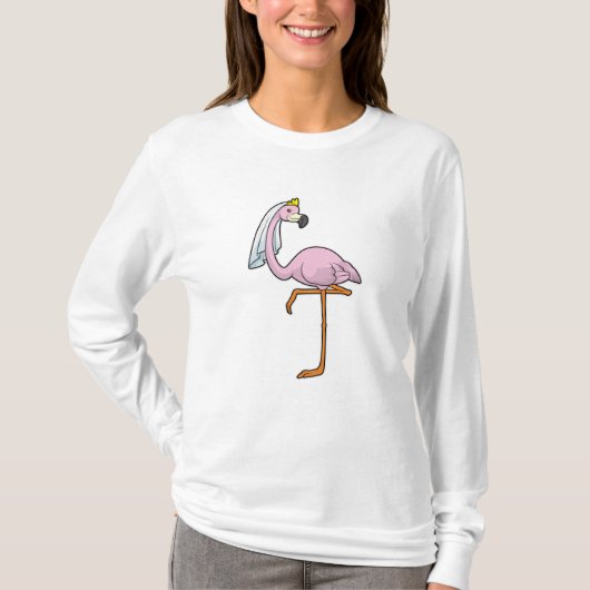 Flamingo als Bride bei Hochzeit mit Veil T-Shirt (Vorderseite)
