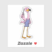 Flamingo als Friseur mit Schere Aufkleber (Blatt)