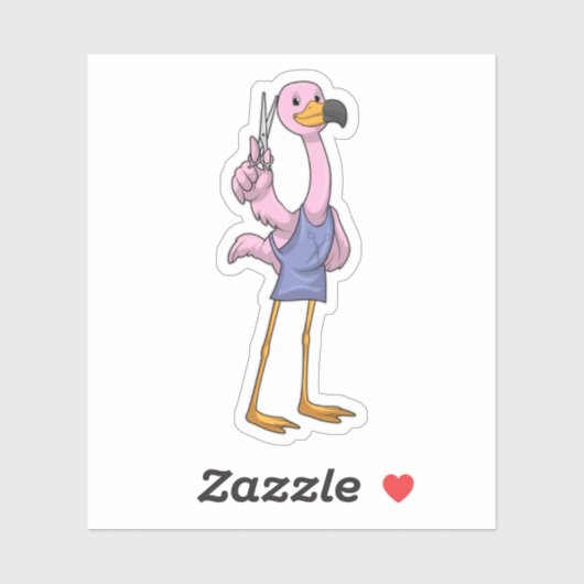 Flamingo als Friseur mit Schere Aufkleber (Blatt)