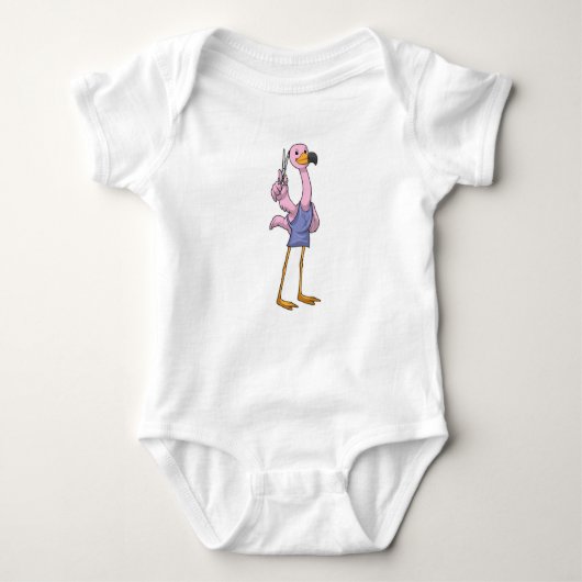 Flamingo als Friseur mit Schere Baby Strampler (Vorderseite)