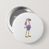 Flamingo als Friseur mit Schere Button (Vorne & Hinten)