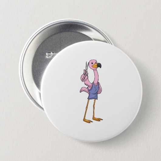 Flamingo als Friseur mit Schere Button (Vorne & Hinten)