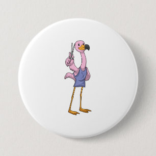 Flamingo als Friseur mit Schere Button