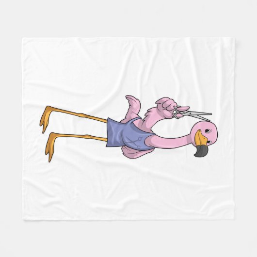 Flamingo als Friseur mit Schere Fleecedecke (Vorderseite (Horizontal))